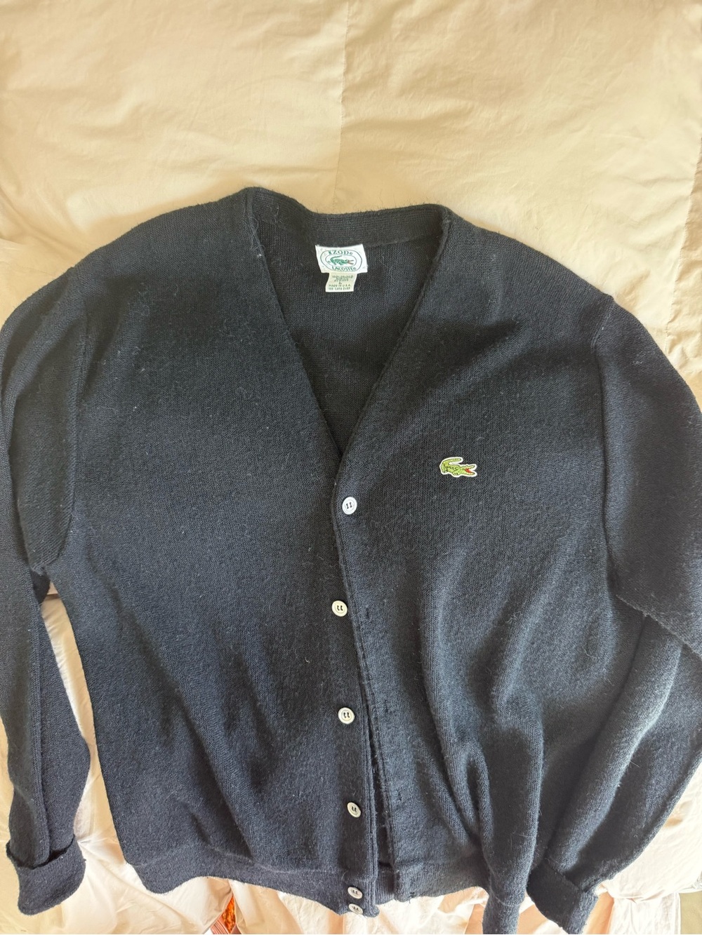 Vintage Lacoste Black (very dark navy?) Button-Front Wool Cardigan - Picture 3 of 5